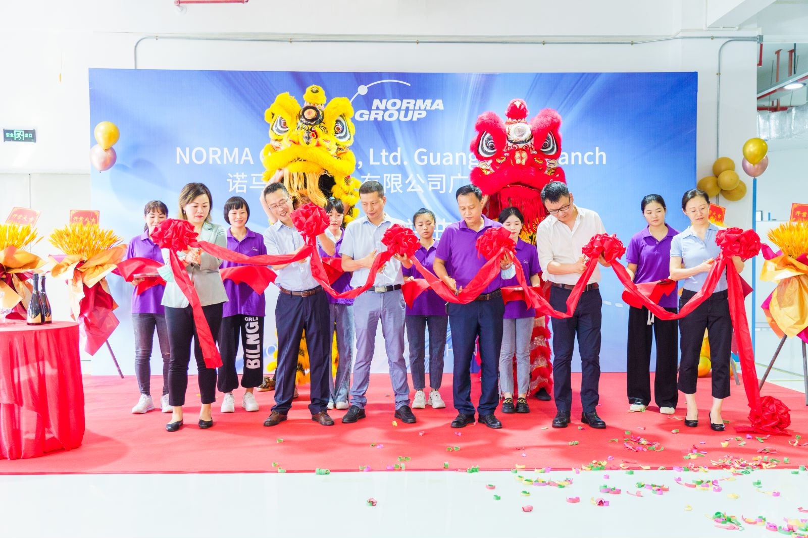 2 Photos from opening ceremony at NORMA Group's new plant in Gunagzhou, China, on July 19, 2022.