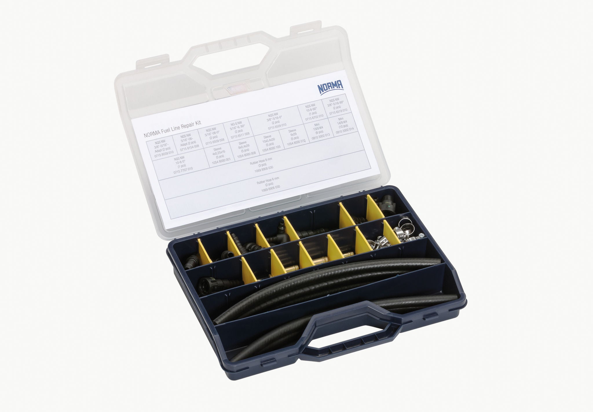 The Fuel Line Repair Kit includes quick connectors, clamps, rubber hoses and sleeves.